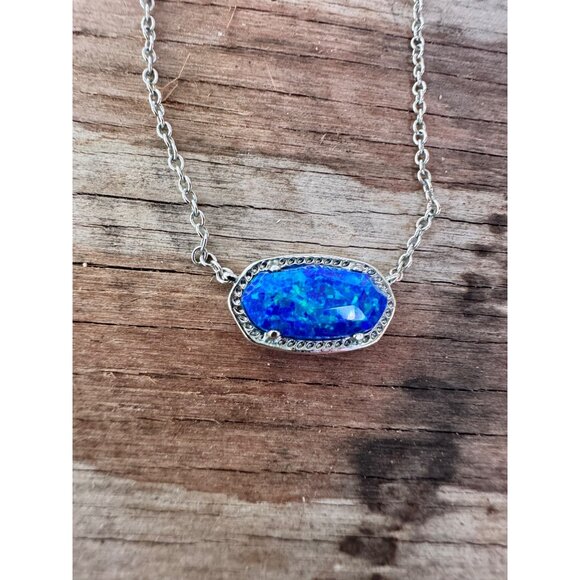 Kendra Scott Silver Elisa Necklace With Blue Opal Pendant - Picture 3 of 7